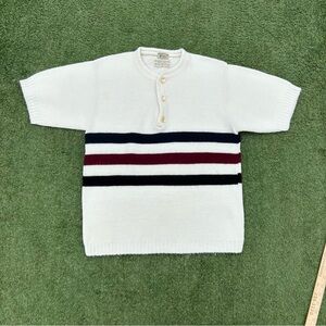 White Vintage Navy & Burgundy Short Sleeve Knit  sweater